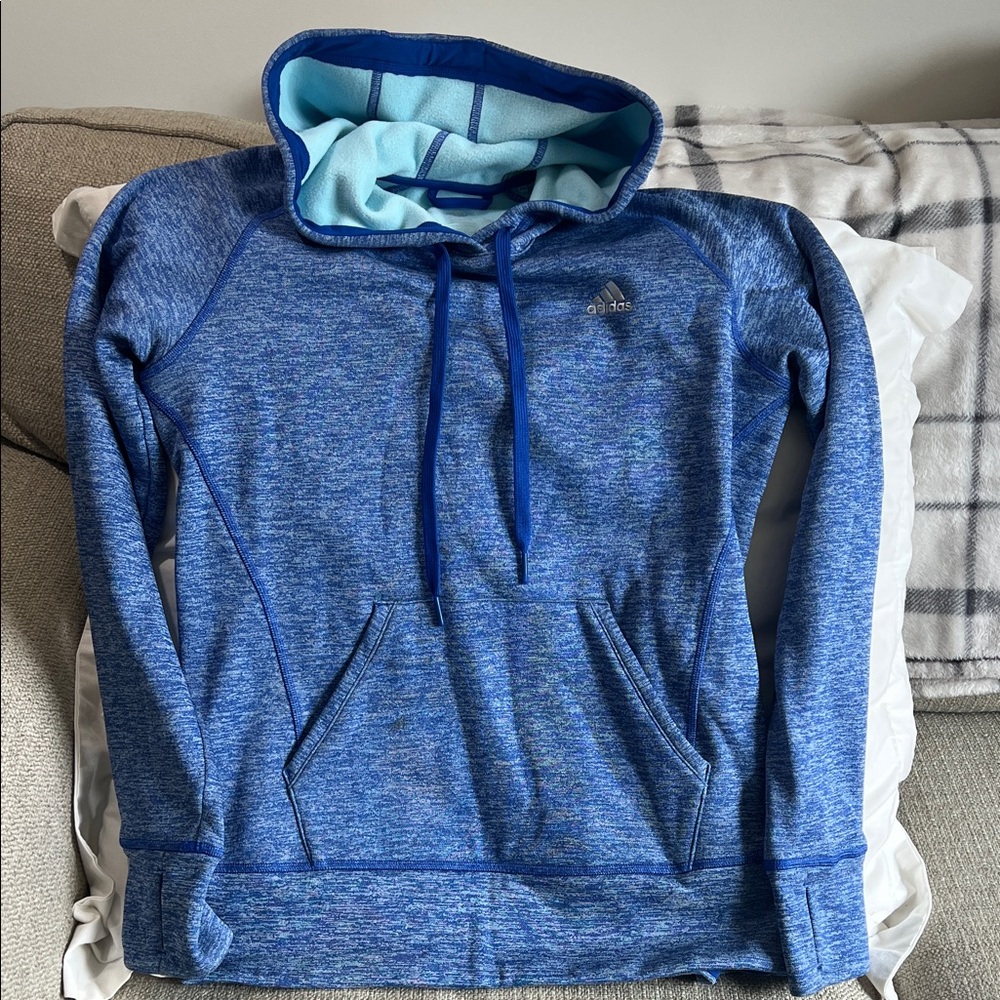 SMALL Adidas Heathered Blue Hoodie with Light Blue Lining